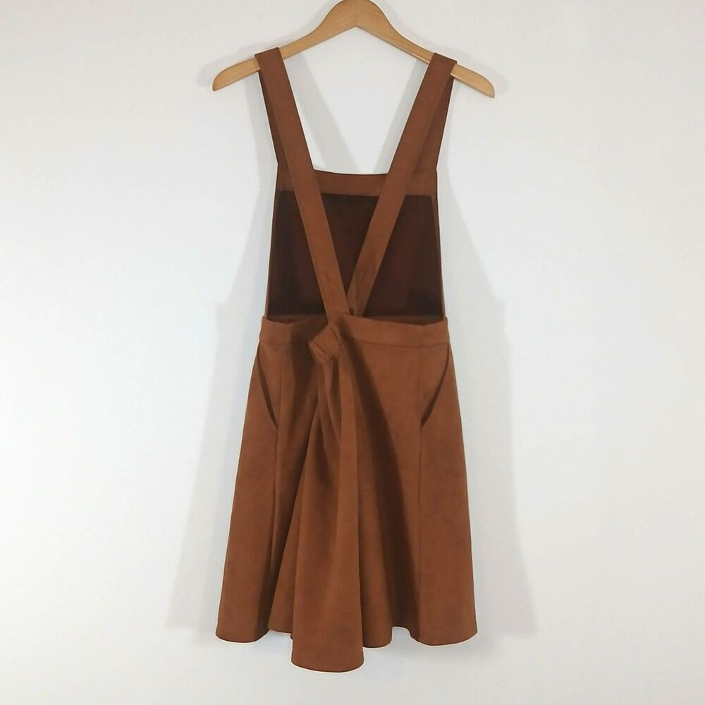 Agnes Orinda Faux Suede Pinafore Overall Dress 2X Brown Cross Back NWT Plus - Picture 2 of 8